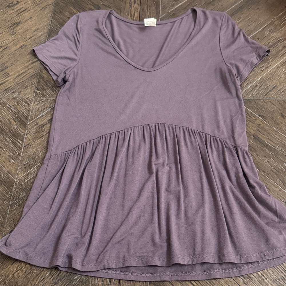 Women's Short Sleeve Peplum Top - Dusty Purple Size Small
